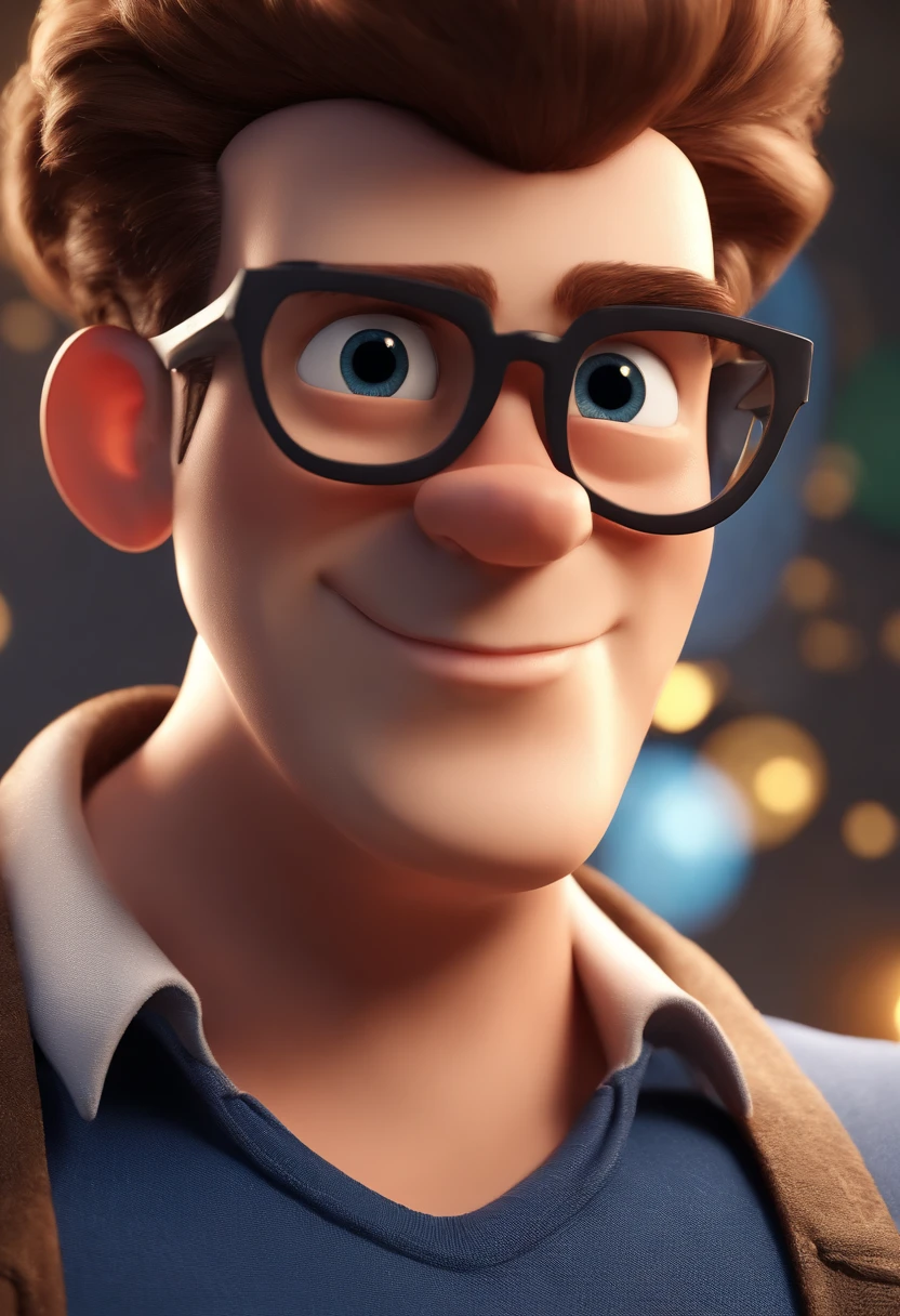 Cartoon character of a man with black glasses and a blue shirt, animation character, Caractere estilizado, animation style rendering, 3D estilizado, Arnold Maya render, 3 d render stylized, toon render keyshot, Personagem 3D, Personagem 3D, 3d rendering stylized, 3 d character render, personagem de desenho animado, Personagem de close up, Pose de personagem, (Estilo Pixar) (master part:1.2) (Bokeh) (best quality) (pele detalhada) (textura detalhada) (8k) (argila) (Cinematic lighting) (foco nítido