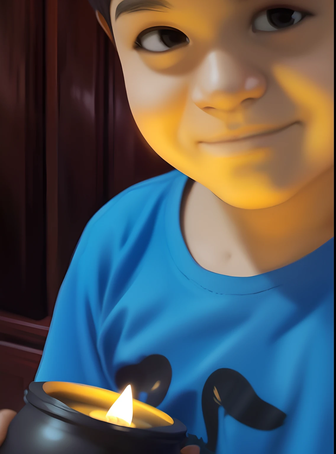 Cartoon boy holding a lit candle in his hand, The right hand that blocks the flame is inspired by Goro Fujita's portrait, trending on polycount, arte digital, arte conceitual do menino solteiro, Procreate Illustration, it is glowing, segurando uma vela, jogo de aventura apontar e clicar, luz sobre o menino, Estudo noturno, brilho humano, Desenhado no estilo de Mark Arian