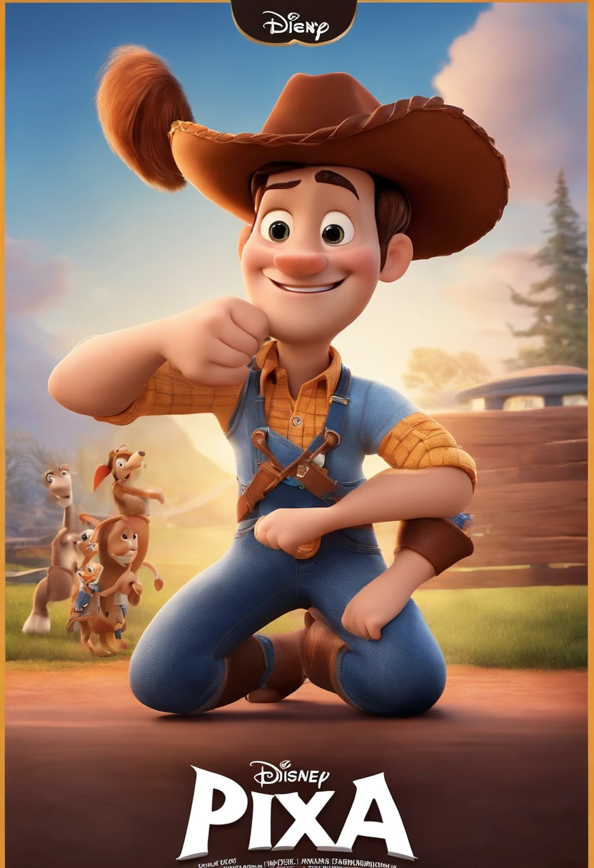 Create a Disney PIXAR-style 3D poster, Detailed illustrations of PIXAR 3D, Detalhes hiper-realistas, cor quente no estilo Disney PIXAR 3D de um Homem Fotografo, segurando uma camera Nikon, cabelo preto curto, barba curta, magro em uma rua de uma cidade antiga no por do sol.