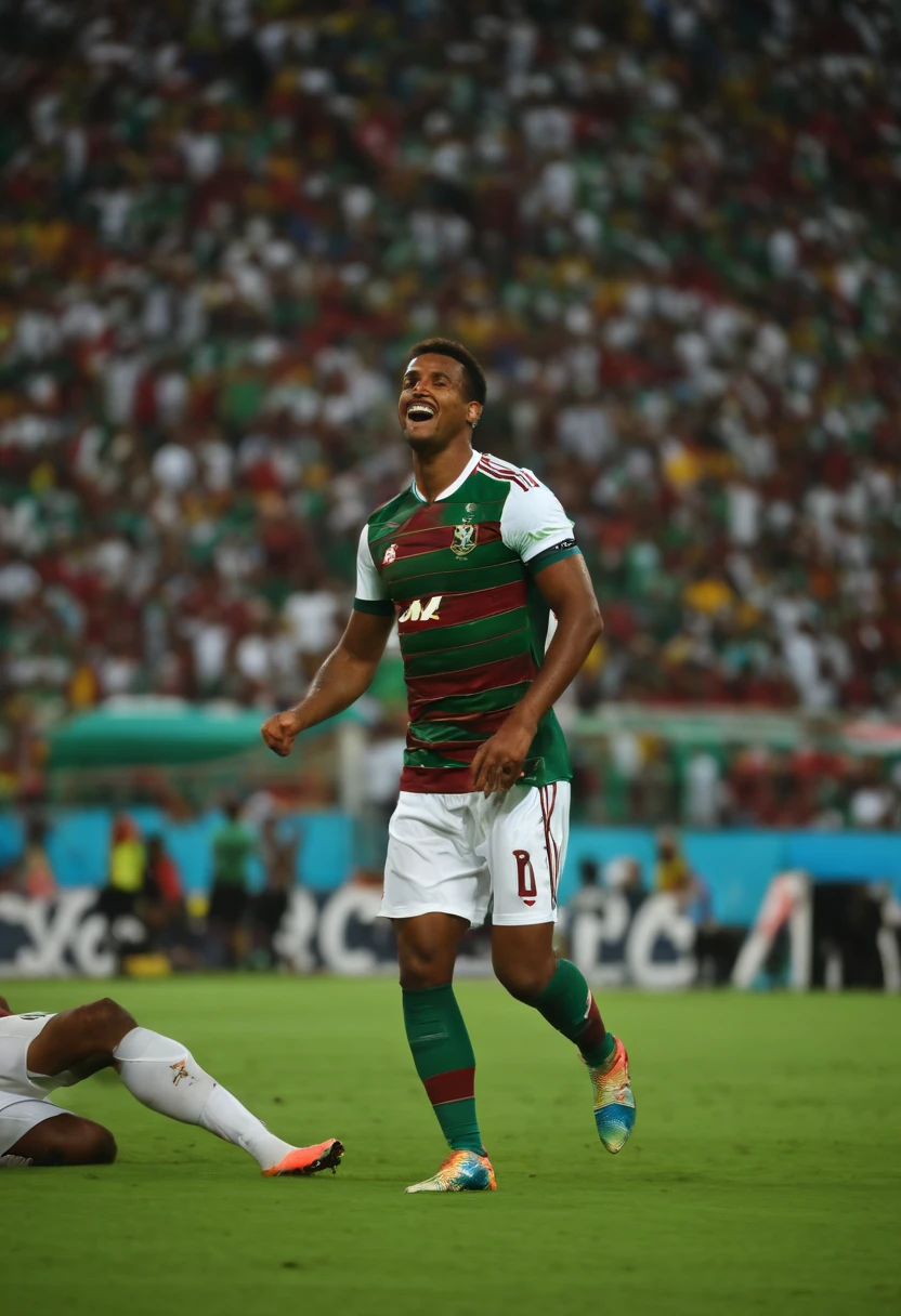 Jogador do fluminense time do rio de janeiro fazendo gol no maracana ,estadio de futebol