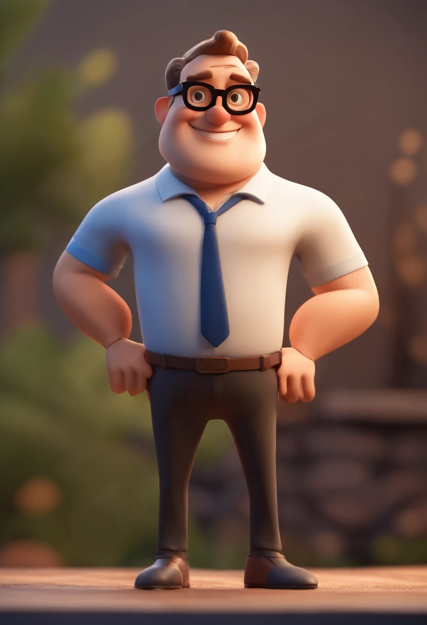 Cartoon character of a man wearing black glasses and a blue shirt, um personagem animado, Caractere estilizado, animation style rendering, 3D estilizado, Arnold Maya render, 3 d render stylized, toon render keyshot, Personagem 3D, Personagem 3D, 3d rendering stylized, 3 d character render, personagem de desenho animado, Personagem de close up, Pose de personagem, (Estilo Pixar) (master part:1.2) (Bokeh) (best quality) (pele detalhada) (textura detalhada) (8k) (argila) (Cinematic lighting) (foco nítido,Senta e vaza a parte superior do corpo