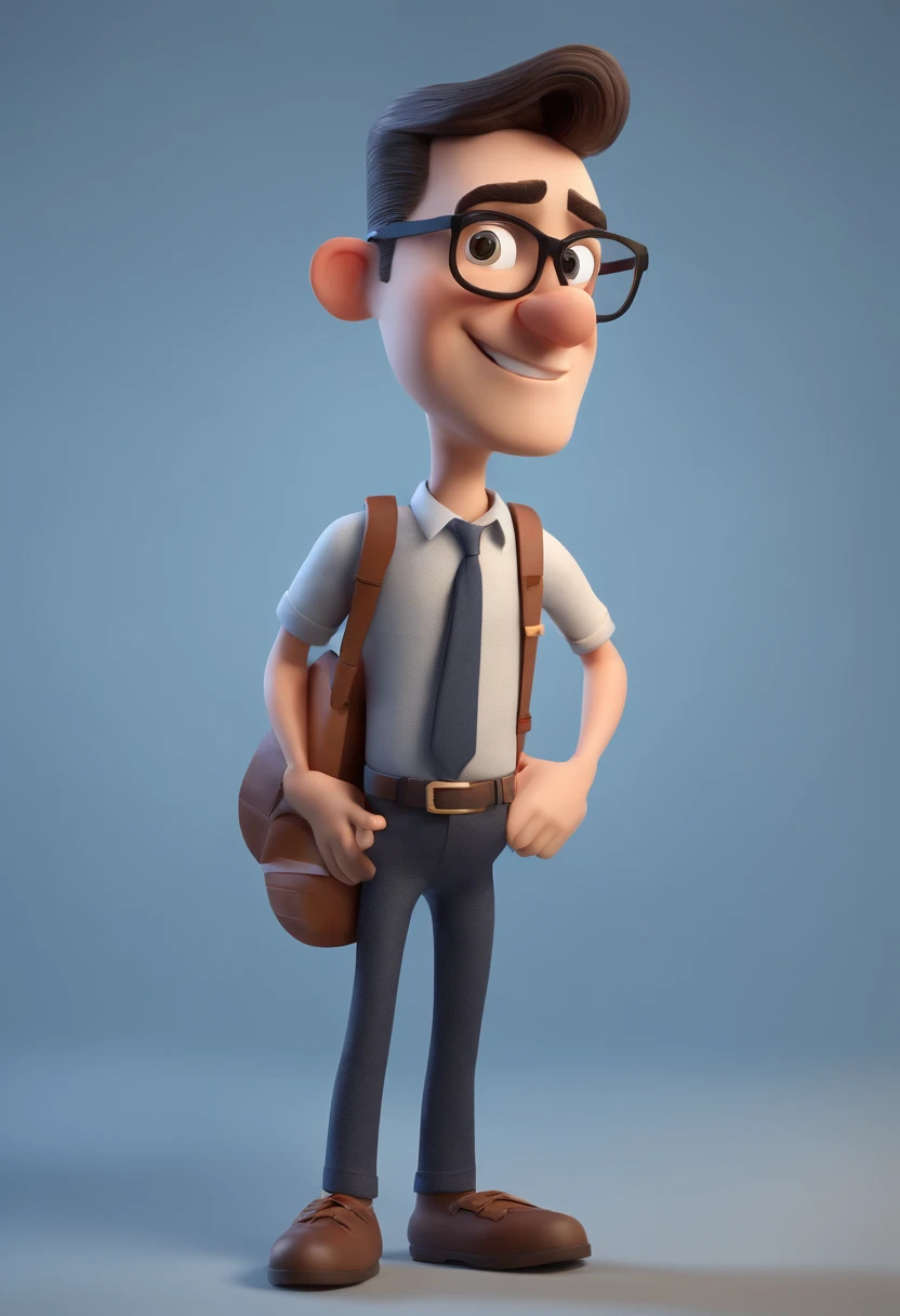 Cartoon character of a man wearing black glasses and a blue shirt, um personagem animado, Caractere estilizado, animation style rendering, 3D estilizado, Arnold Maya render, 3 d render stylized, toon render keyshot, Personagem 3D, Personagem 3D, 3d rendering stylized, 3 d character render, personagem de desenho animado, Personagem de close up, Pose de personagem, (Estilo Pixar) (master part:1.2) (Bokeh) (best quality) (pele detalhada) (textura detalhada) (8k) (argila) (Cinematic lighting) (foco nítido,Senta e vaza a parte superior do corpo