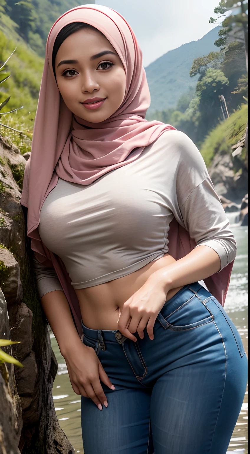 Sexy Malay woman naked kneeling in white desert , laughing, glasses, pastel color hijab, small breast, slim, small abs, wide waist, thick thighs, camel toe