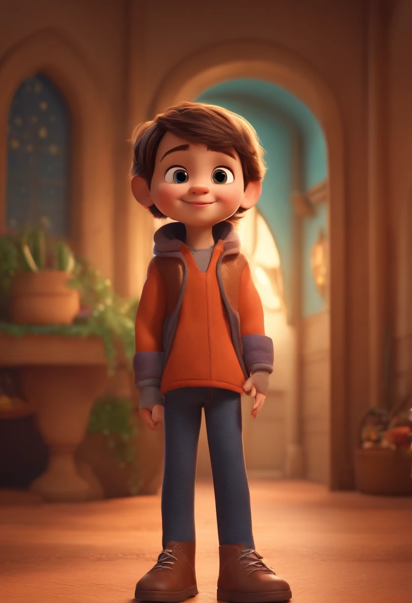 a happy cute  standing short hair, vestindo uma fantasia espacial, , fundo branco, barnet, Tom, Estilo Pixar, ....3d, desenhos animados, rosto detalhado, asymmetrical 16k