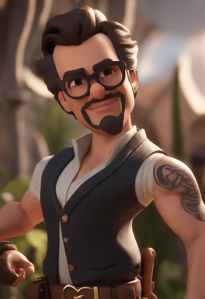 Personagem de desenho animado de um homem com um casaco preto, cabelo liso, With beard and old school tattoo on his arm, animation character, Caractere estilizado, animation style rendering, 3D estilizado, Arnold Maya render, 3 d render stylized, toon render keyshot, Personagem 3D, Personagem 3D, 3d rendering stylized, 3 d character render, personagem de desenho animado, Personagem de close up, Pose de personagem, (Estilo Pixar) (master part:1.2) (Bokeh) (best quality) (pele detalhada) (textura detalhada) (8k) (argila) (Cinematic lighting) (foco nítido