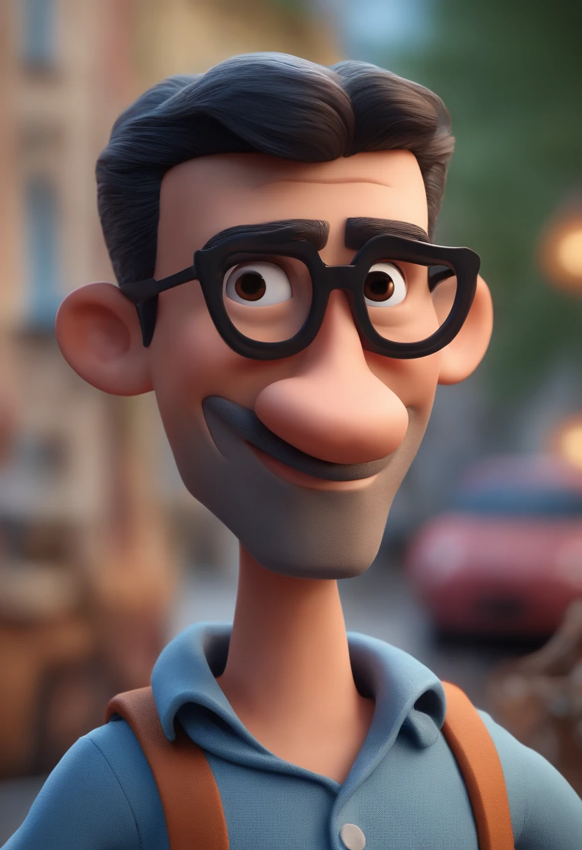 Cartoon character of a man with black glasses and a blue shirt, animation character, Caractere estilizado, animation style rendering, 3D estilizado, Arnold Maya render, 3 d render stylized, toon render keyshot, Personagem 3D, Personagem 3D, 3d rendering stylized, 3 d character render, personagem de desenho animado, Personagem de close up, Pose de personagem, (Estilo Pixar) (master part:1.2) (Bokeh) (best quality) (pele detalhada) (textura detalhada) (8k) (argila) (Cinematic lighting) (foco nítido