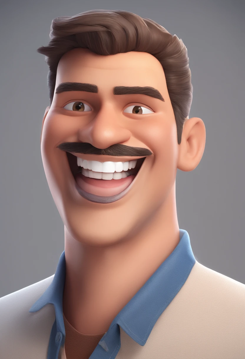 Smiling Man Illustration, sorriso insano, Homem de pele marrom com um sorriso gigante, happily smiling at the camera, sorriso atrevido, he's smiling, sorriso muito grande, Macho sorridente, foto de perfil headshot, rindo sorriso enorme, desenhando no estilo de Arte 3D, c4d, fundo de cor branco puro, estilo disney, estilo pixar render ilustracao Super Detalhe, 8k
