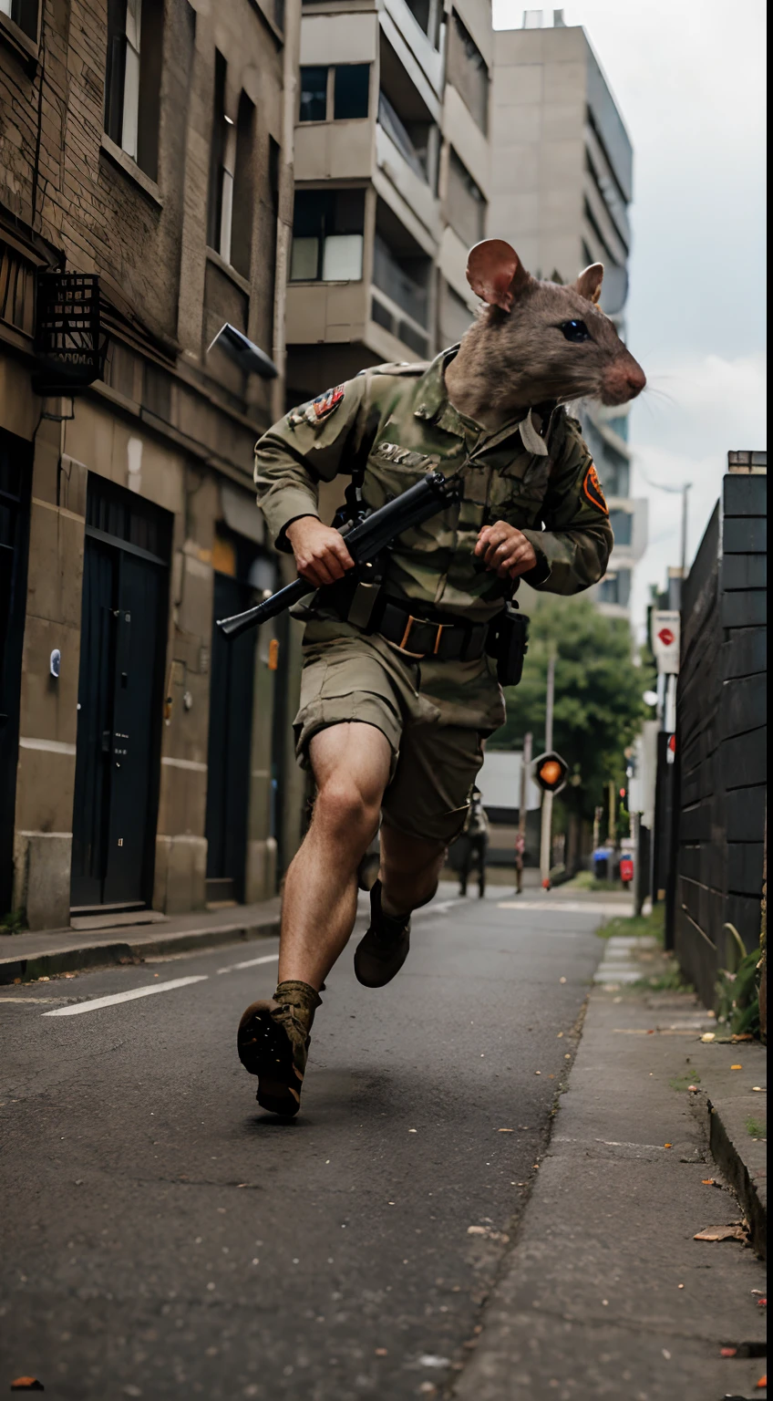 Rats as a soldier,running, escaping battel ground, ultra realistic