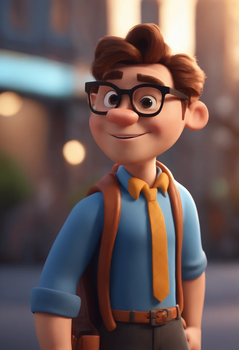 Cartoon character of a man with black glasses and a blue shirt, animation character, Caractere estilizado, animation style rendering, 3D estilizado, Arnold Maya render, 3 d render stylized, toon render keyshot, Personagem 3D, Personagem 3D, 3d rendering stylized, 3 d character render, personagem de desenho animado, Personagem de close up, Pose de personagem, (Estilo Pixar) (master part:1.2) (Bokeh) (best quality) (pele detalhada) (textura detalhada) (8k) (argila) (Cinematic lighting) (foco nítido