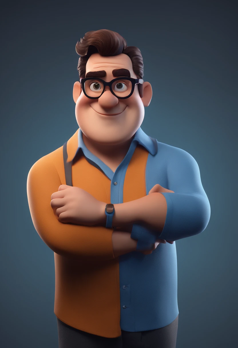 Cartoon character of a man with black glasses and a blue shirt, animation character, Caractere estilizado, animation style rendering, 3D estilizado, Arnold Maya render, 3 d render stylized, toon render keyshot, Personagem 3D, Personagem 3D, 3d rendering stylized, 3 d character render, personagem de desenho animado, Personagem de close up, Pose de personagem, (Estilo Pixar) (master part:1.2) (Bokeh) (best quality) (pele detalhada) (textura detalhada) (8k) (argila) (Cinematic lighting) (foco nítido