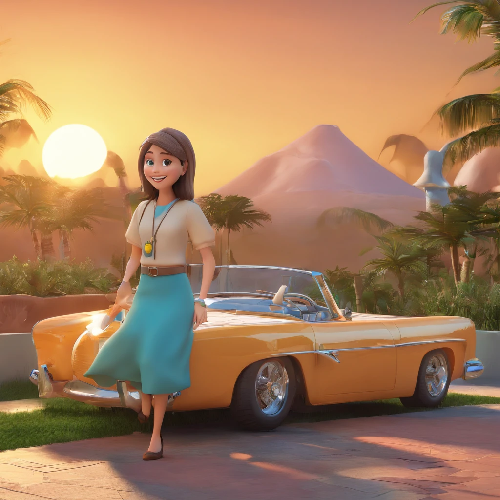 Crie uma cena de desenho animado  estilo 3d -Pixar, Onde uma mulher, 31 years old brown straight hair, work in aviation