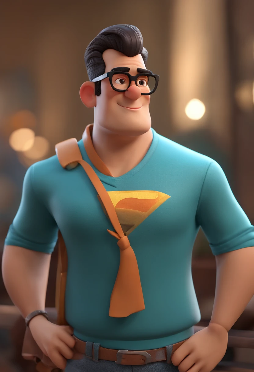 Cartoon character of a man wearing black glasses and a blue shirt, um personagem animado, Caractere estilizado, animation style rendering, 3D estilizado, Arnold Maya render, 3 d render stylized, toon render keyshot, Personagem 3D, Personagem 3D, 3d rendering stylized, 3 d character render, personagem de desenho animado, Personagem de close up, Pose de personagem, (Estilo Pixar) (master part:1.2) (Bokeh) (best quality) (pele detalhada) (textura detalhada) (8k) (argila) (Cinematic lighting) (foco nítido,Senta e vaza a parte superior do corpo