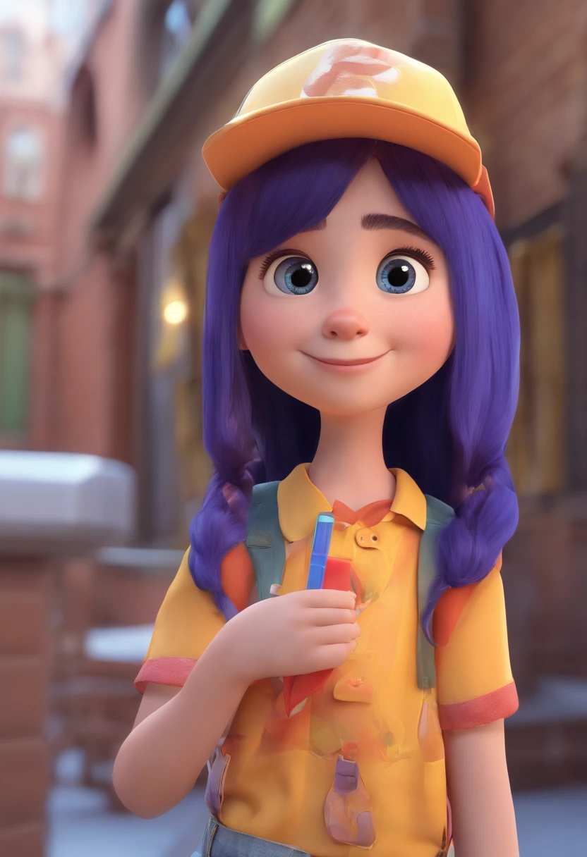 Estilo Pixar menina de 8 anos de cabelo comprido castanhos olhos castanhos