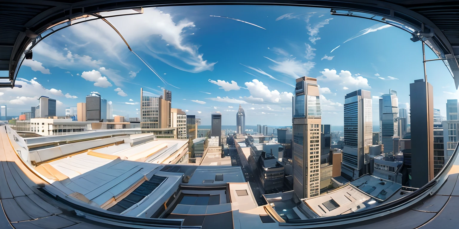 on a rooftop in the city, detailed textures, extremely detailed, illustration, depth of field, sharp focus, tack sharp, dof, film grain, Fujifilm XT3, crystal clear, 8K UHD, rim lighting, studio lighting, 360 degree, equirectangular, qxj,