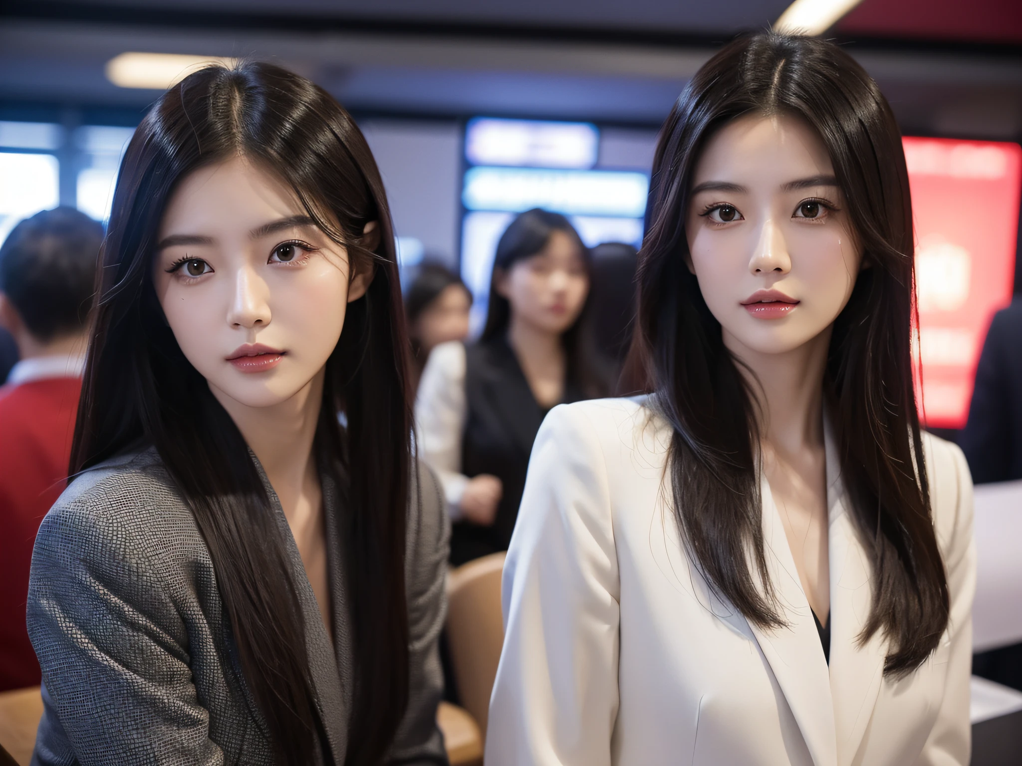 A beautiful Chinese woman,Long hair,Business suit,workplace elite,Face to the audience,Portrait,character photography,Character posters,Photorealsitic,Realistic