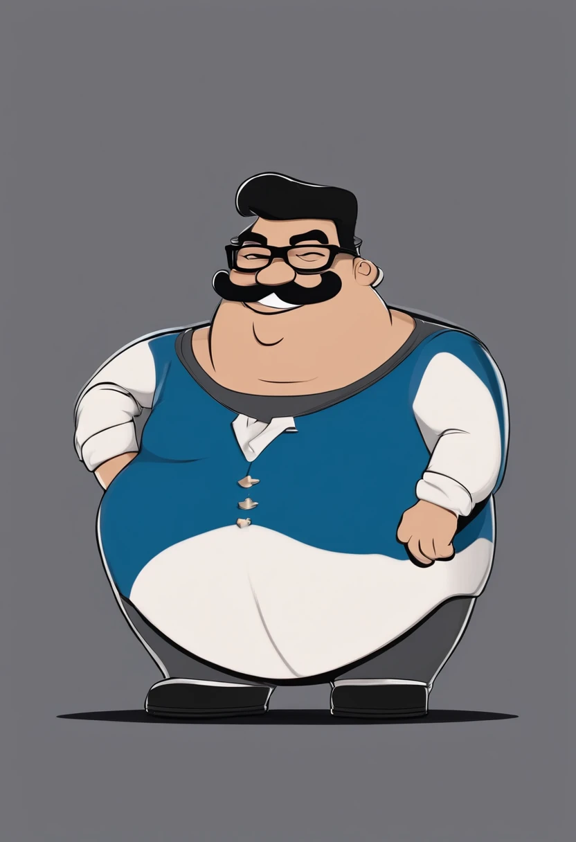 Cartoon character of a fat man wearing black glasses , careca e com barba preta onde os pelos do rosto proximo ao queixo sao grisalhos usa uma camisa azul, um personagem animado, barba preta, Caractere estilizado, animation style rendering, 3D estilizado, Arnold Maya render, 3 d render stylized, toon render keyshot, Personagem 3D, Personagem 3D, 3d rendering stylized, 3 d character render, personagem de desenho animado, Personagem de close up, Pose de personagem, (Estilo Pixar) (master part:1.2) (Bokeh) (best quality) (pele detalhada) (textura detalhada) (8k) (argila) (Cinematic lighting) (foco nítido，Senta e vaza a parte superior do corpo