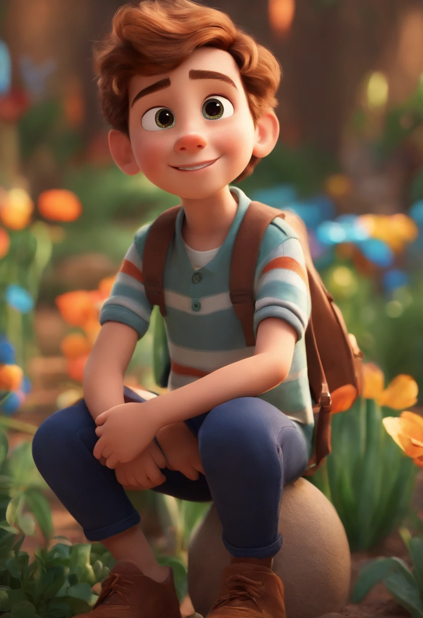 Image of a boy for a story in a YouTube video in Pixar format, He's the  allabester, He's the class leader, He's outgoing, Playful and gets up for a lot of things