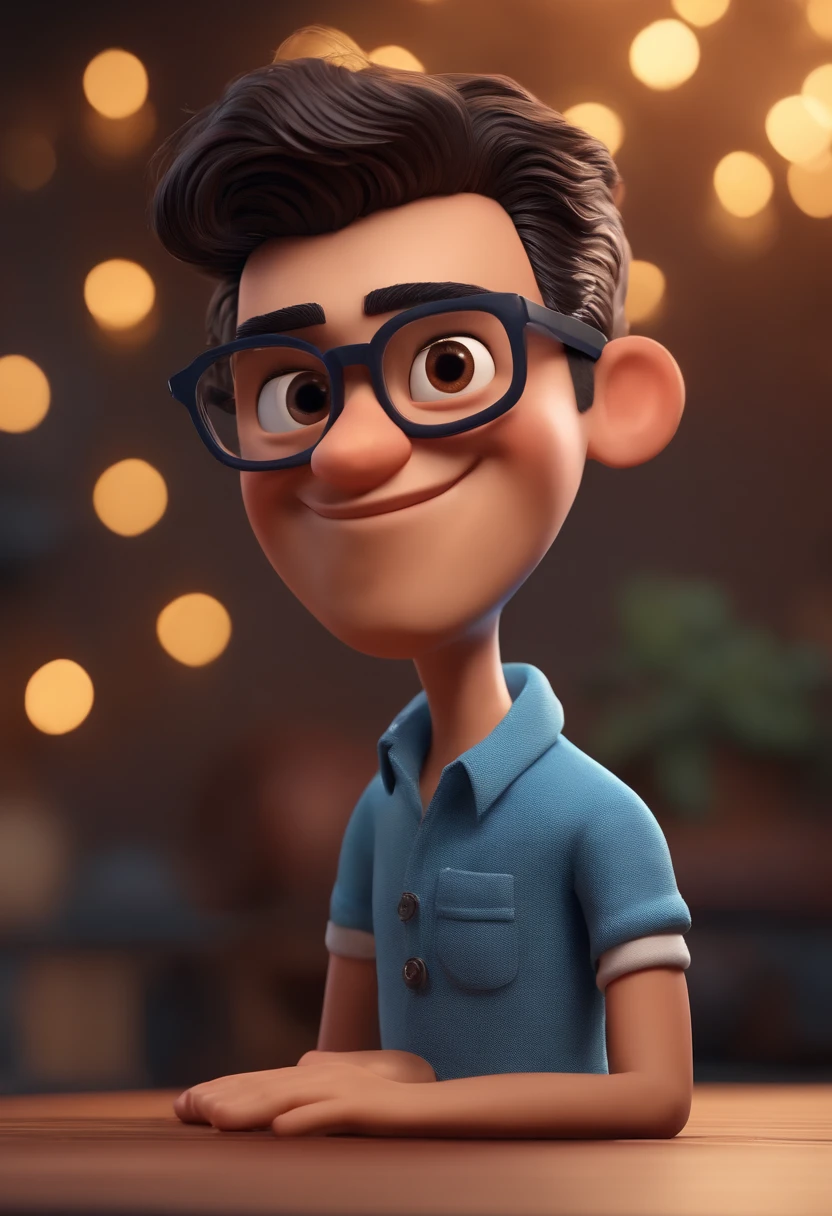 Cartoon character of a man with black glasses and a blue shirt, animation character, Caractere estilizado, animation style rendering, 3D estilizado, Arnold Maya render, 3 d render stylized, toon render keyshot, Personagem 3D, Personagem 3D, 3d rendering stylized, 3 d character render, personagem de desenho animado, Personagem de close up, Pose de personagem, (Estilo Pixar) (master part:1.2) (Bokeh) (best quality) (pele detalhada) (textura detalhada) (8k) (argila) (Cinematic lighting) (foco nítido