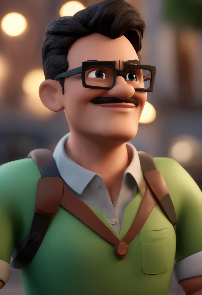 Cartoon character of a man with black glasses and a blue shirt, animation character, Caractere estilizado, animation style rendering, 3D estilizado, Arnold Maya render, 3 d render stylized, toon render keyshot, Personagem 3D, Personagem 3D, 3d rendering stylized, 3 d character render, personagem de desenho animado, Personagem de close up, Pose de personagem,  (Estilo Pixar) (master part:1.2) (Bokeh) (best quality) (pele detalhada) (textura detalhada) (8k) (argila) (Cinematic lighting) (foco nítido