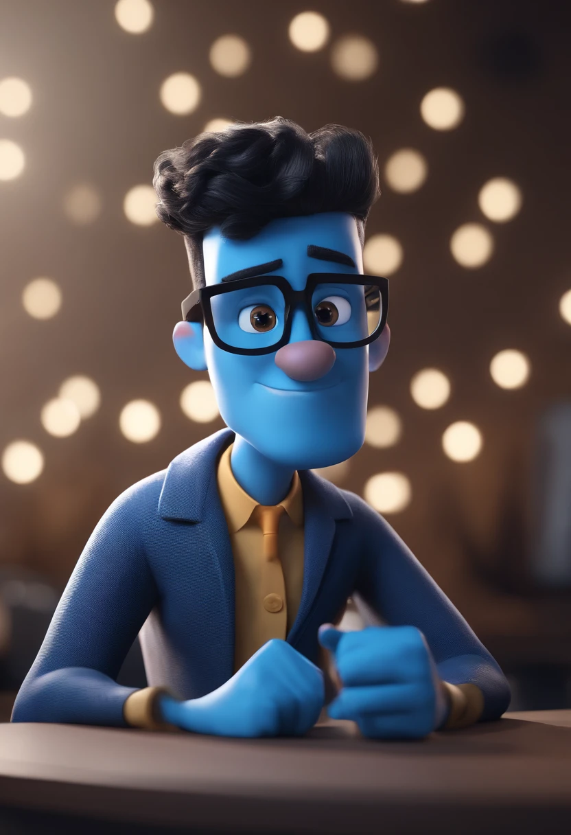 Cartoon character of a man with black glasses and a blue shirt, animation character, Caractere estilizado, animation style rendering, 3D estilizado, Arnold Maya render, 3 d render stylized, toon render keyshot, Personagem 3D, Personagem 3D, 3d rendering stylized, 3 d character render, personagem de desenho animado, Personagem de close up, Pose de personagem,  (Estilo Pixar) (master part:1.2) (Bokeh) (best quality) (pele detalhada) (textura detalhada) (8k) (argila) (Cinematic lighting) (foco nítido