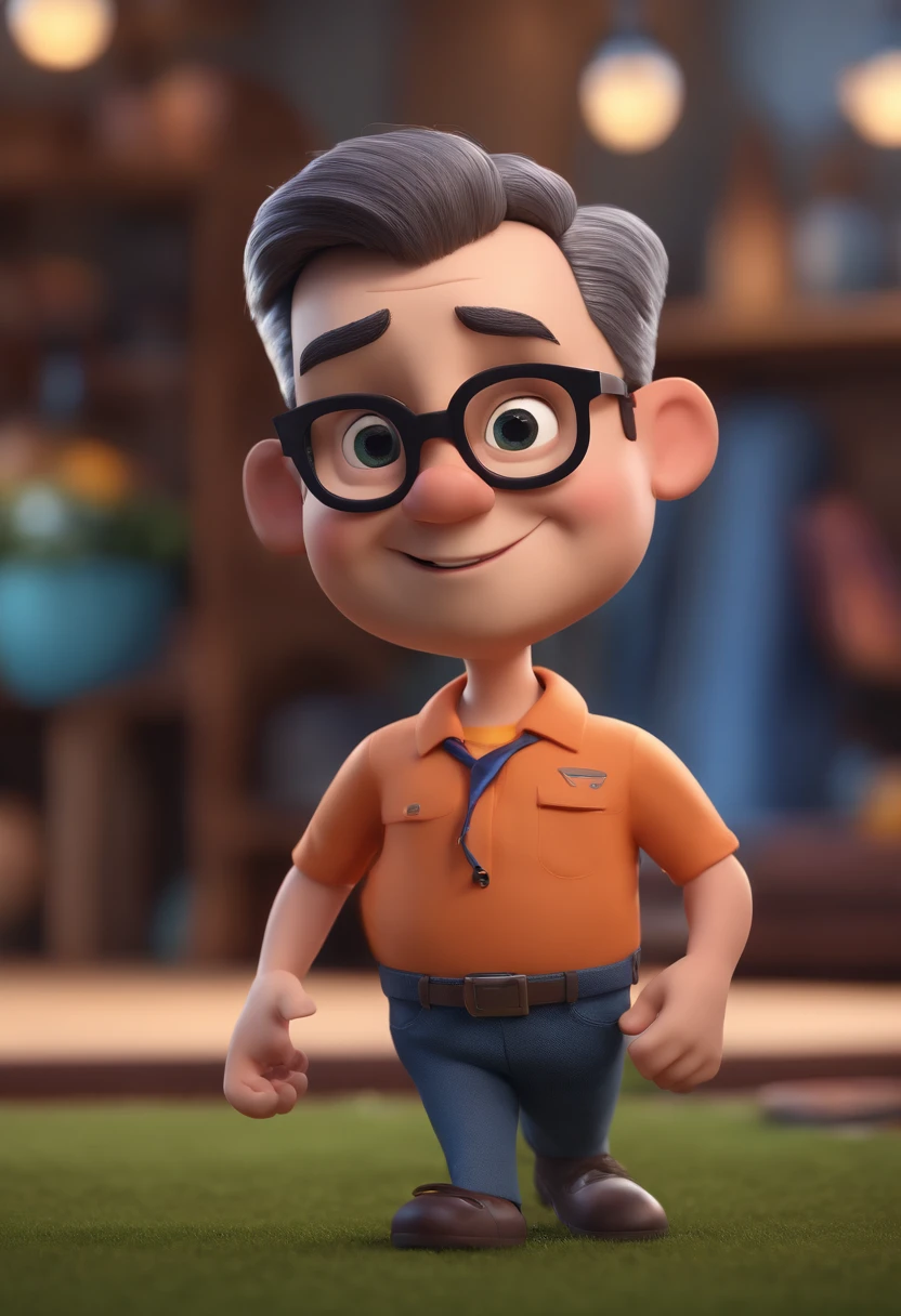 Cartoon character of a man with black glasses and a blue shirt, animation character, Caractere estilizado, animation style rendering, 3D estilizado, Arnold Maya render, 3 d render stylized, toon render keyshot, Personagem 3D, Personagem 3D, 3d rendering stylized, 3 d character render, personagem de desenho animado, Personagem de close up, Pose de personagem,  (Estilo Pixar) (master part:1.2) (Bokeh) (best quality) (pele detalhada) (textura detalhada) (8k) (argila) (Cinematic lighting) (foco nítido