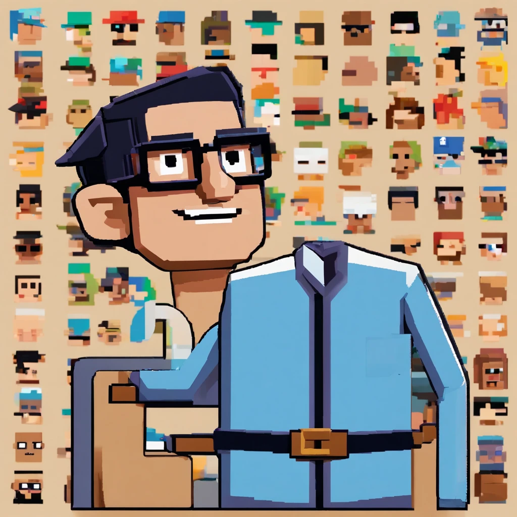 Cartoon character of a brunette man wearing black glasses and a blue shirt, um personagem animado, Caractere estilizado, animation style rendering, Stylized pixar self-resolution 3D, Arnold Maya render, 3 d render stylized, toon render keyshot, Personagem 3D, Personagem 3D, 3d rendering stylized, 3 d character render, personagem de desenho animado, Personagem de close up, Pose de personagem, (Estilo Pixar) (master part:1.2) (Bokeh) (best quality) (pele detalhada) (textura detalhada) (8k) (argila) (Cinematic lighting) (foco nítido,Senta e vaza a parte superior do corpo