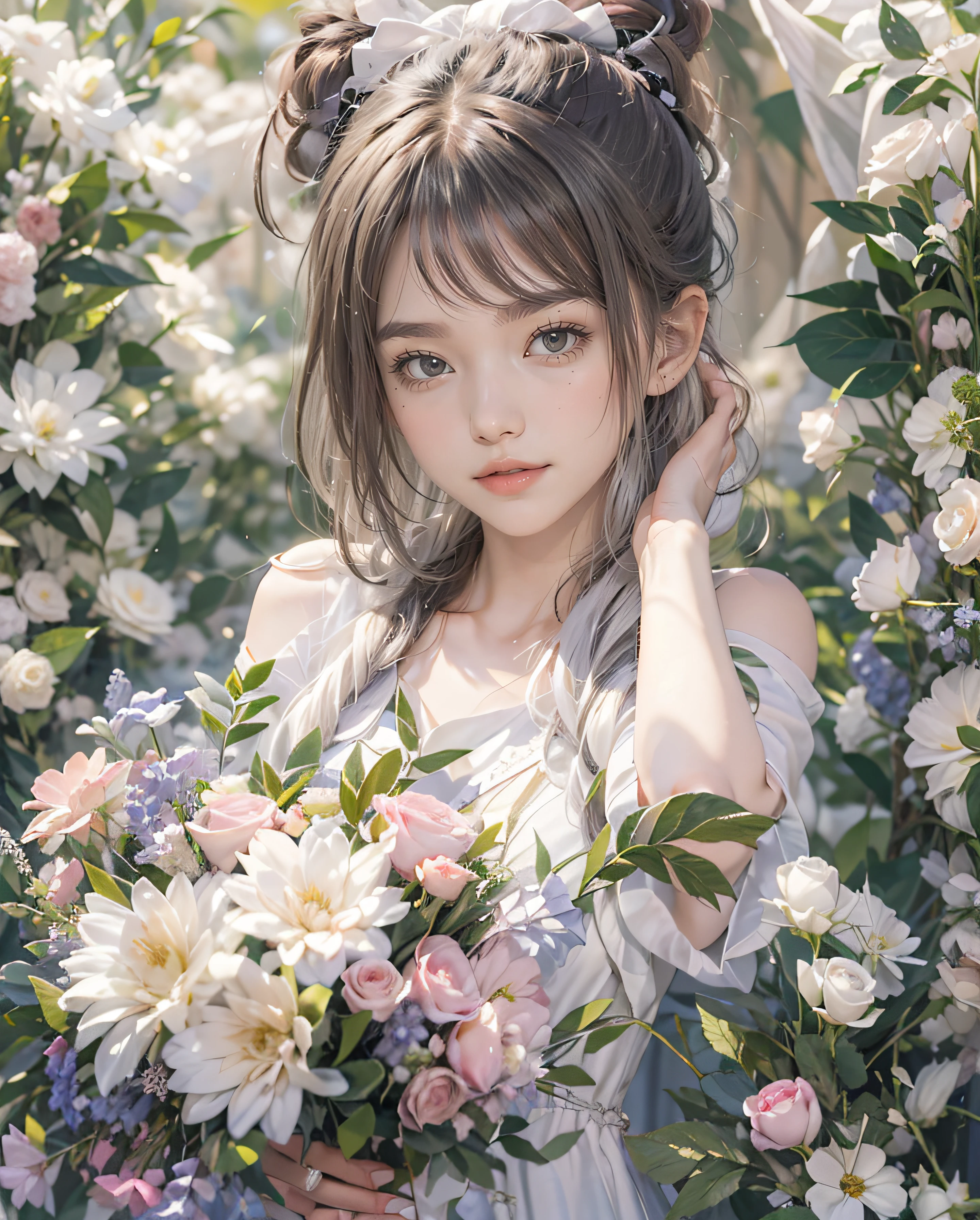 Girl holding flowers in both hands