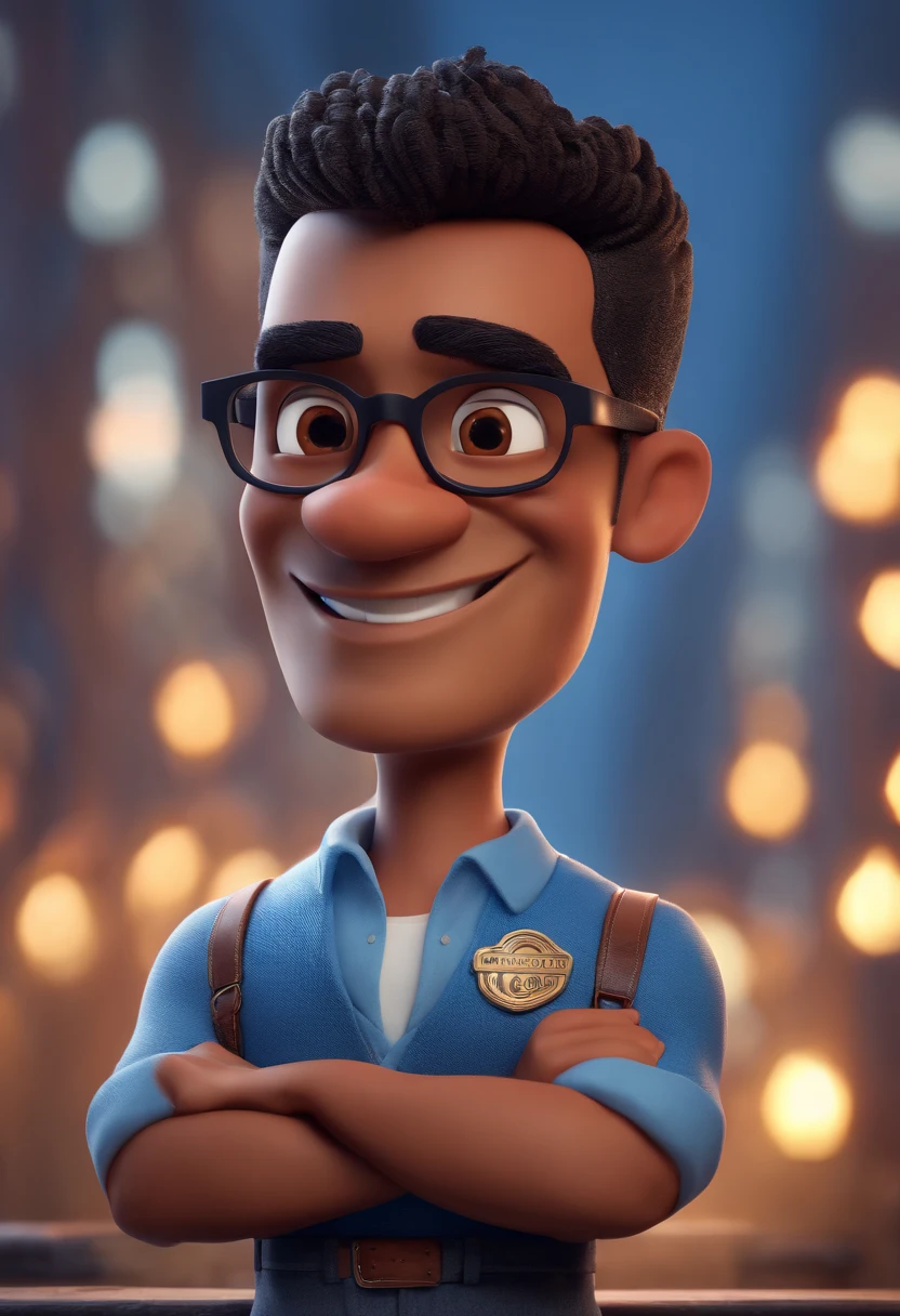 Cartoon character of a man with black glasses and a blue shirt, animation character, Caractere estilizado, animation style rendering, 3D estilizado, Arnold Maya render, 3 d render stylized, toon render keyshot, Personagem 3D, Personagem 3D, 3d rendering stylized, 3 d character render, personagem de desenho animado, Personagem de close up, Pose de personagem, (Estilo Pixar) (master part:1.2) (Bokeh) (best quality) (pele detalhada) (textura detalhada) (8k) (argila) (Cinematic lighting) (foco nítido