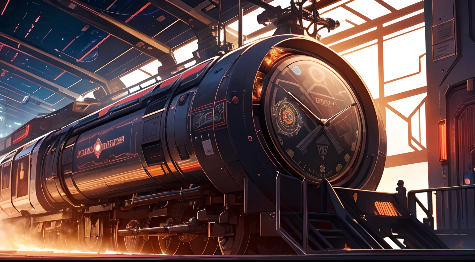 a close up of a clock with a spiral design on it, cyberpunk Train inspired by Dan Mumford, Artstation contest winner, space Train, fractal thunder dan mumford, in the style dan mumford artwork, ( ( ( ( ( dan mumford ) ) ) ) ), anton fadeev and dan mumford, dan mumford. concept art, dan mumford tom bagshaw, dream Train