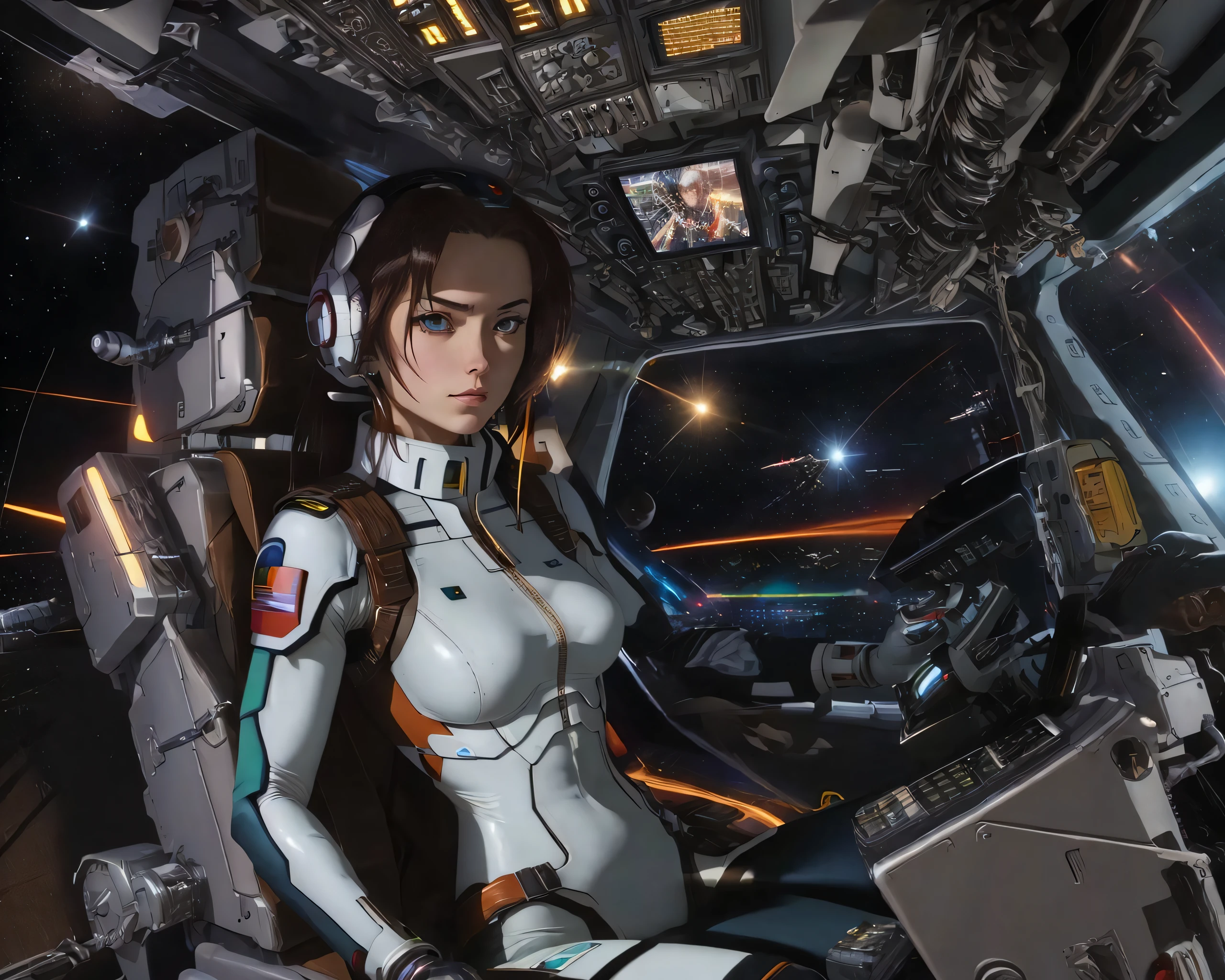 best quality,masterpiece,highly detailed,ultra-detailed,1gir ,gundam seed pilot , kira yamato,
cyborg ,latex bodysuit, full-length zipper, ( in Mscockpit,cockpit :1.3) in space