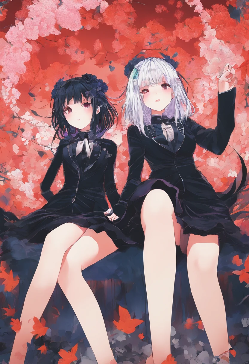 two goth girls giving the same penis a footjob