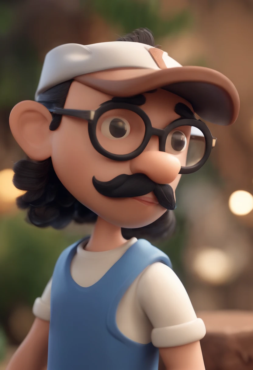 Cartoon character of a man wearing black glasses and a blue shirt, um personagem animado, Caractere estilizado, animation style rendering, 3D estilizado, Arnold Maya render, 3 d render stylized, toon render keyshot, Personagem 3D, Personagem 3D, 3d rendering stylized, 3 d character render, personagem de desenho animado, Personagem de close up, Pose de personagem, (Estilo Pixar) (master part:1.2) (Bokeh) (best quality) (pele detalhada) (textura detalhada) (8k) (argila) (Cinematic lighting) (foco nítido，Senta e vaza a parte superior do corpo