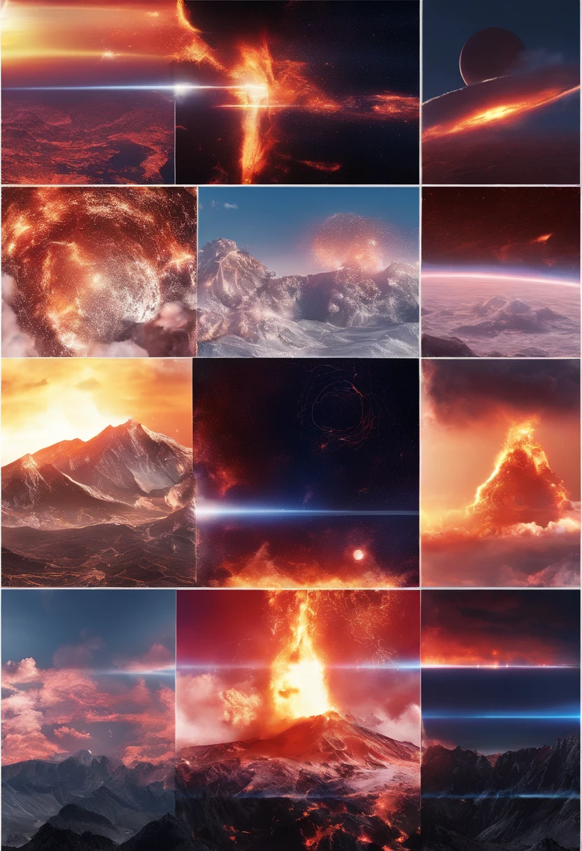 （Volcanic eruptions on the Moon:1.37）, (volcanoes：1.1）， ,Hot magma，Scorched black rock， (Sky volcanic ash），（rolling waves：1.0），Fire red sky，destroy，Epic graphics，shocking effects，,Photography,Barnett S.......,Photorealism,Imaginative,Otherworldly,Image from the work of Darren Aronofsky,Quixel Megascans Render,The picture is from Roger Deakins's work,Bottom view,Beautiful lighting, --AR 9:16 --V 5.2 --Upper Beta --Stop 80