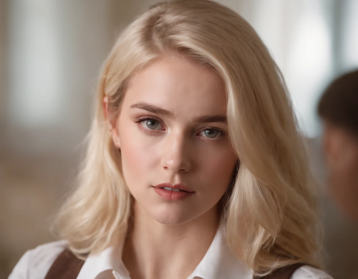 A blonde girl in a tutor era outfit looking in distress