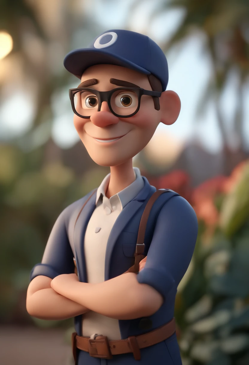 Cartoon character of a man wearing black glasses and a blue shirt, um personagem animado, Caractere estilizado, animation style rendering, 3D estilizado, Arnold Maya render, 3 d render stylized, toon render keyshot, Personagem 3D, Personagem 3D, 3d rendering stylized, 3 d character render, personagem de desenho animado, Personagem de close up, Pose de personagem, (Estilo Pixar) (master part:1.2) (Bokeh) (best quality) (pele detalhada) (textura detalhada) (8k) (argila) (Cinematic lighting) (foco nítido,Senta e vaza a parte superior do corpo