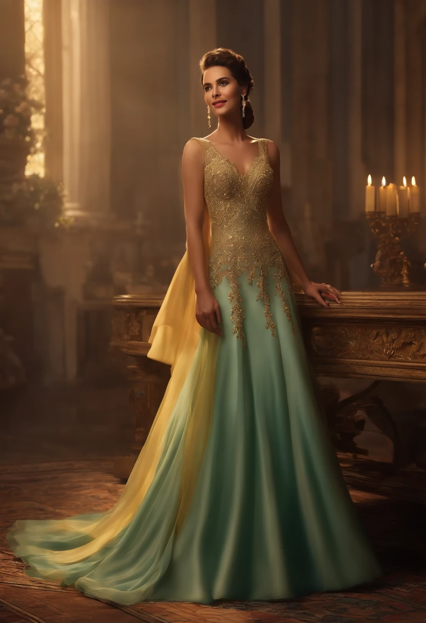 "(best quality,ultra-detalhado,Realistic:1.37),3D rendering,illustration,design de personagens,cabelos compridos e cacheados escuros,belos olhos detalhados, Estilo Pixar,morena mulher corpuda, In evangelical dress, atmosfera animada,vivid colors,luzes de palco,expression joyful"