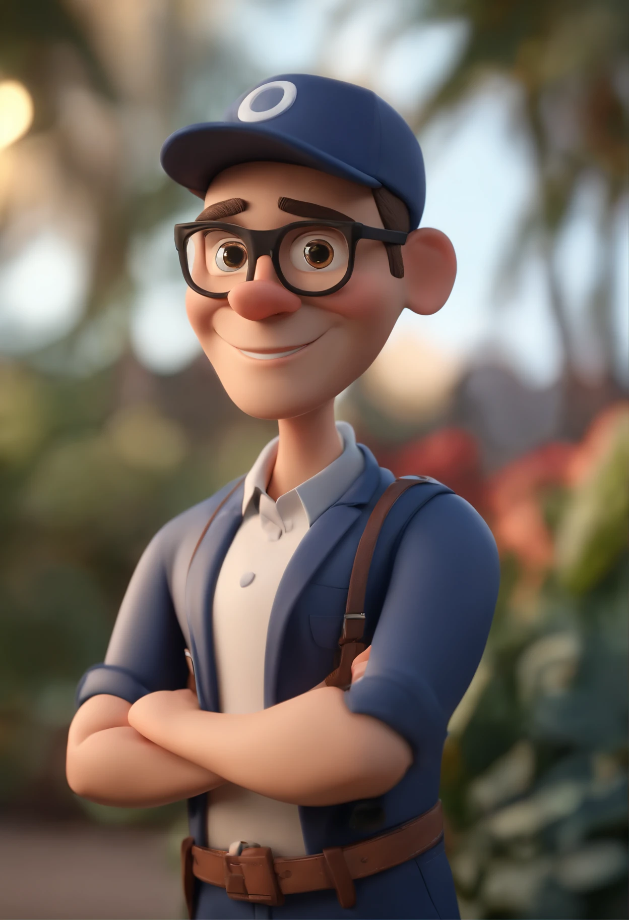Cartoon character of a man wearing black glasses and a blue shirt, um personagem animado, Caractere estilizado, animation style rendering, 3D estilizado, Arnold Maya render, 3 d render stylized, toon render keyshot, Personagem 3D, Personagem 3D, 3d rendering stylized, 3 d character render, personagem de desenho animado, Personagem de close up, Pose de personagem, (Estilo Pixar) (master part:1.2) (Bokeh) (best quality) (pele detalhada) (textura detalhada) (8k) (argila) (Cinematic lighting) (foco nítido,Senta e vaza a parte superior do corpo