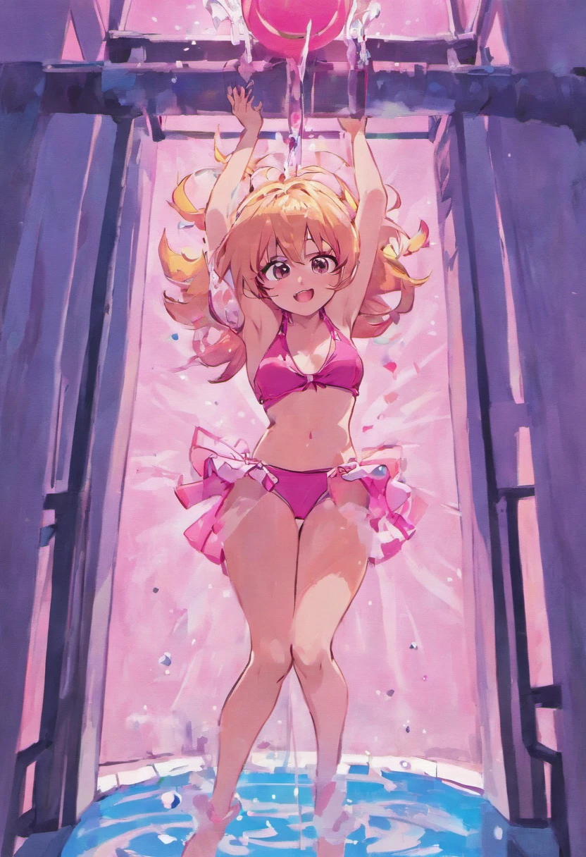 Amy rose in a pink bikini falling into a dunk tank