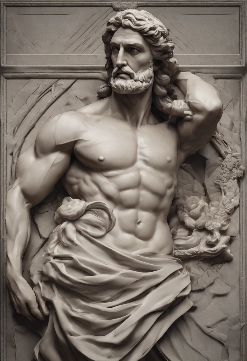 Stock stoic Grigkey，This is the historical position of Greece，Muscular 8k movie profile with Hercules-style and dark background