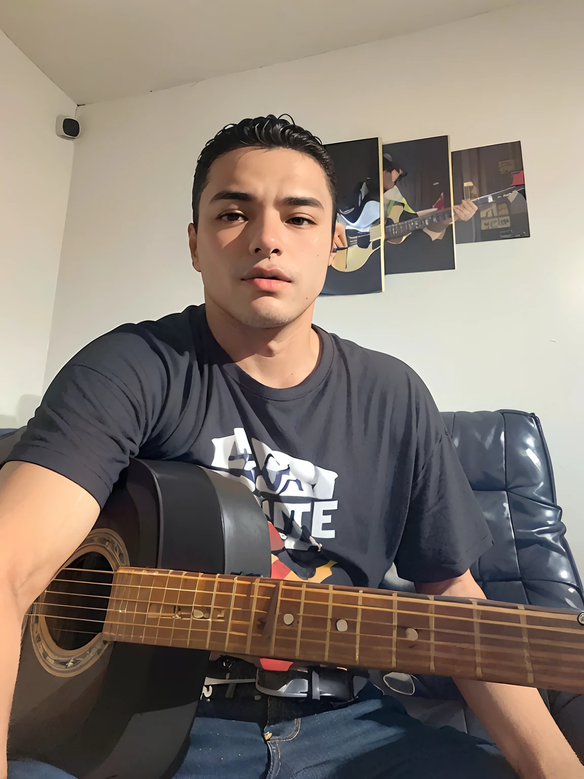 arafed man sitting on a couch playing a guitar, caio santos, david rios ferreira, edu souza, playing the guitar, holding a guitar, icaro carvalho, guitar solo, playing guitar, playing a guitar, by Julius as if, ástor alexander, danilo torres, carmelo blandino, inspired by Nathan Oliveira