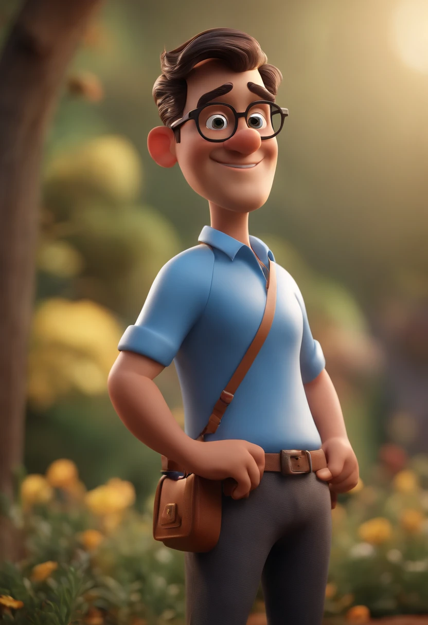 Cartoon character of a man with black glasses and a blue shirt, animation character, Caractere estilizado, animation style rendering, 3D estilizado, Arnold Maya render, 3 d render stylized, toon render keyshot, Personagem 3D, Personagem 3D, 3d rendering stylized, 3 d character render, personagem de desenho animado, Personagem de close up, Pose de personagem, (Estilo Pixar) (master part:1.2) (Bokeh) (best quality) (pele detalhada) (textura detalhada) (8k) (argila) (Cinematic lighting) (foco nítido