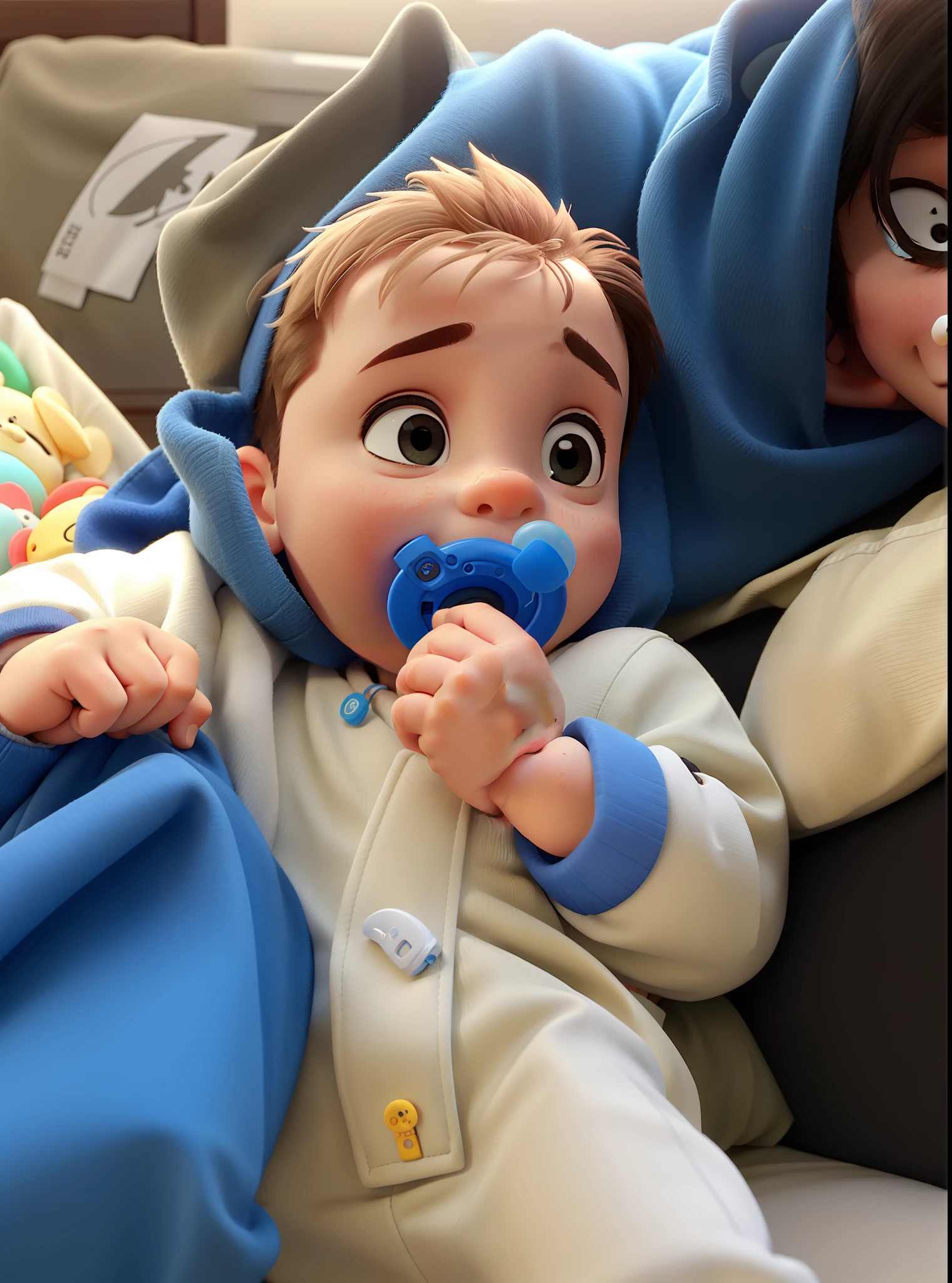 A baby boy with pacifier in mouth