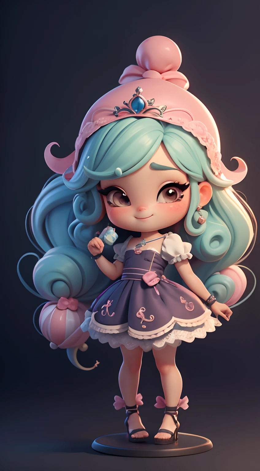 A cartoon girl with blue hair and a pink hat - SeaArt AI