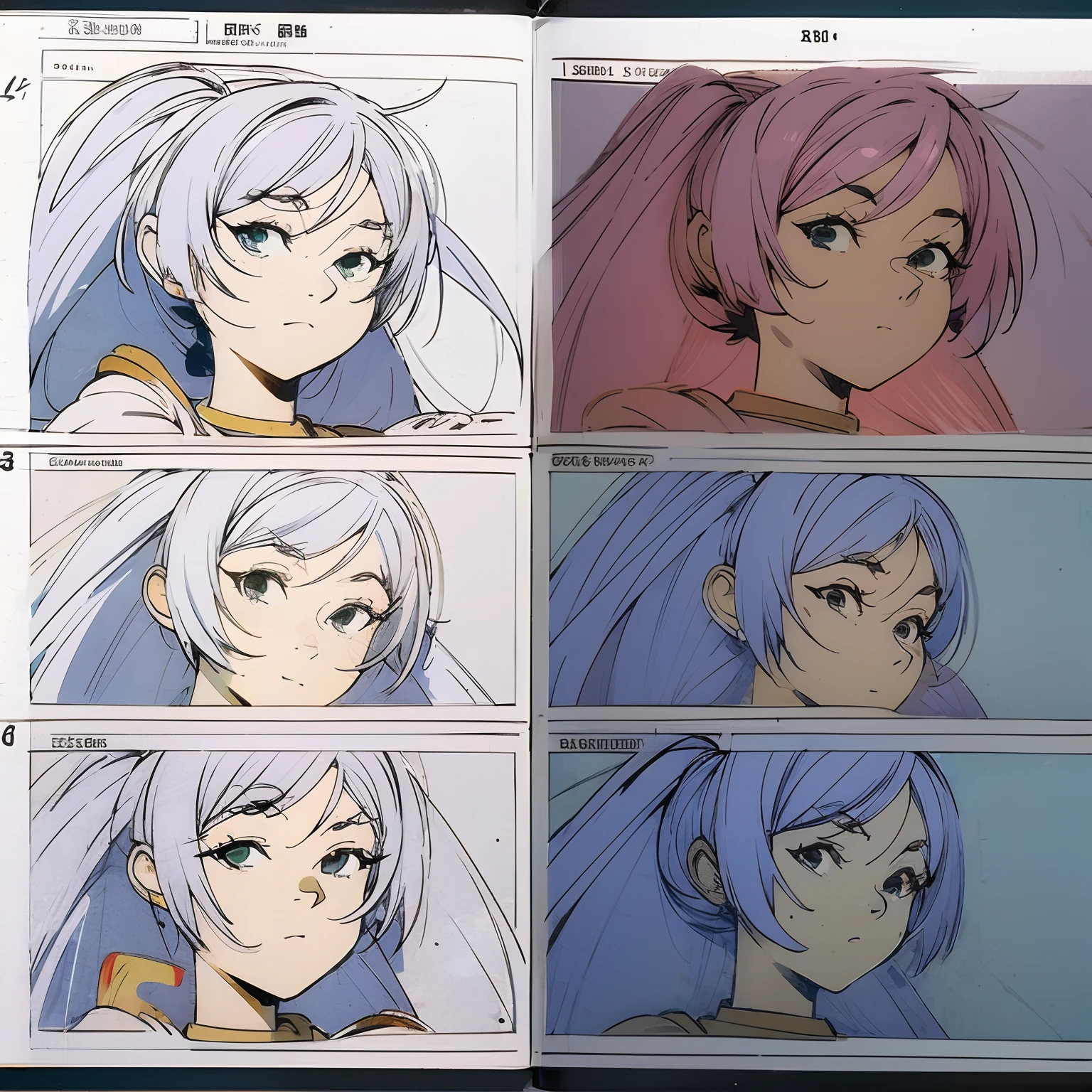 different angles, character sheet, illustration, expressions, line art,