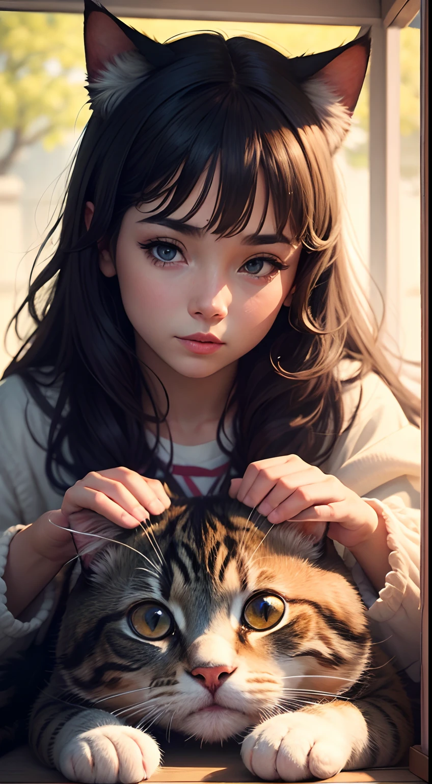 pov close-up,lovely cats,girl playing with cats,Masterpiece,Best quality,8K,Realistic,1girl,Solo,dream