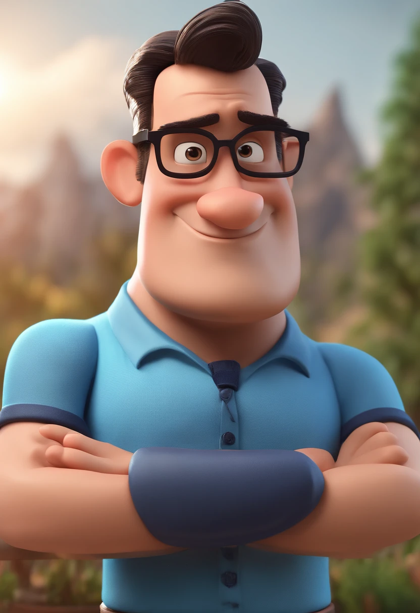 Cartoon character of a man with black glasses and a blue shirt, animation character, Caractere estilizado, animation style rendering, 3D estilizado, Arnold Maya render, 3 d render stylized, toon render keyshot, Personagem 3D, Personagem 3D, 3d rendering stylized, 3 d character render, personagem de desenho animado, Personagem de close up, Pose de personagem, (Estilo Pixar) (master part:1.2) (Bokeh) (best quality) (pele detalhada) (textura detalhada) (8k) (argila) (Cinematic lighting) (foco nítido