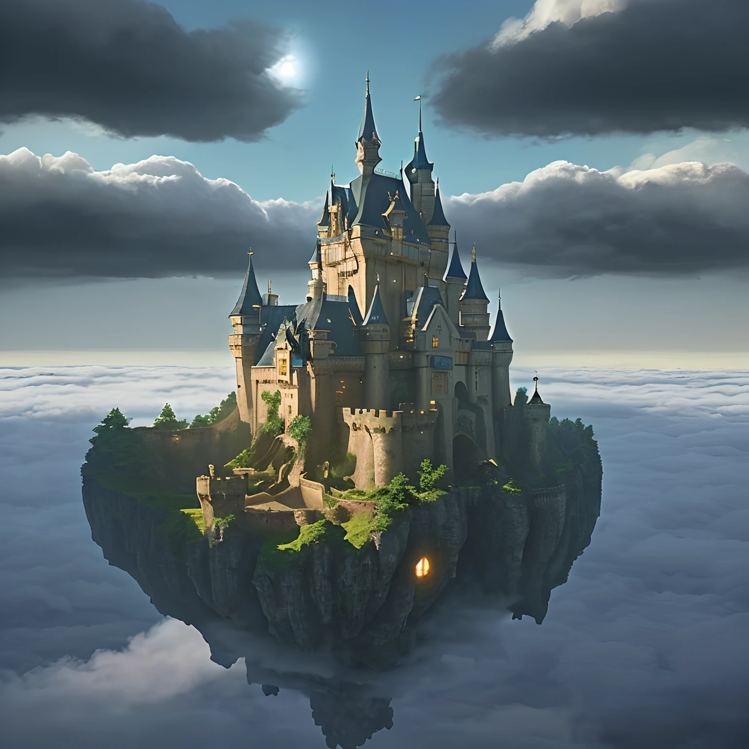 masterpiece、hightquality、Realistic、landscape shot、life-like、A detailed、Like the photo、Glowing castle in the sky、Deities々Castle in the Sky、Castle in the Sky、Flying Castle、Castle in the Sky、Castle of Glory、Castle above the clouds、Lush castle surrounded by trees