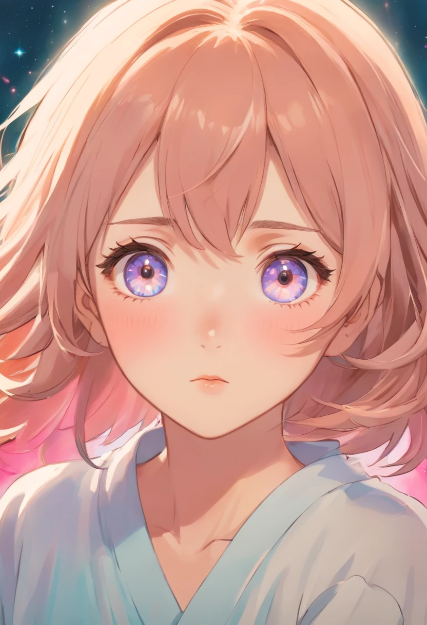zoomed eyes,detailed face with beautiful eyes and well-defined facial features,detailed and expressive lips,soft lighting to enhance the melancholic expression of the female character's face,pastel colors that create a dreamy and ethereal atmosphere,anime style to give the artwork a unique and cartoonish look.