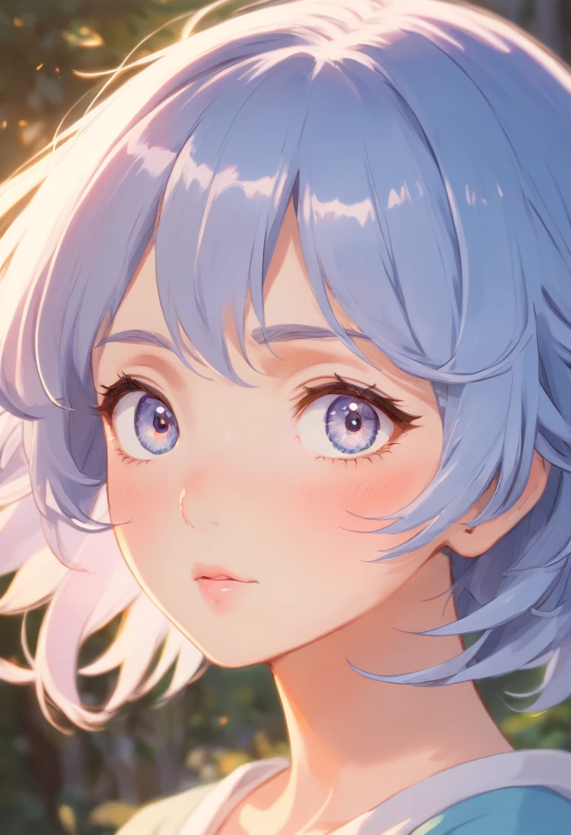 zoomed eyes,detailed face with beautiful eyes and well-defined facial features,detailed and expressive lips,soft lighting to enhance the melancholic expression of the female character's face,pastel colors that create a dreamy and ethereal atmosphere,anime style to give the artwork a unique and cartoonish look.