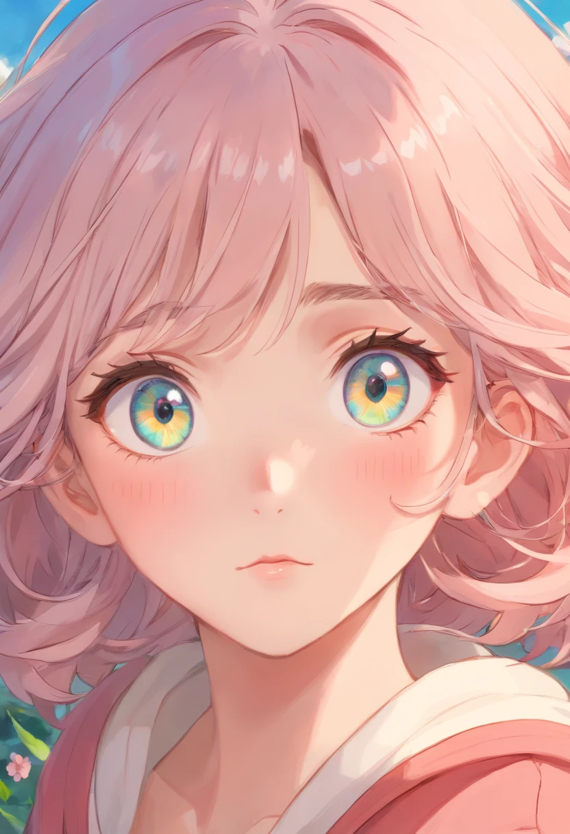 zoomed eyes,detailed face with beautiful eyes and well-defined facial features,detailed and expressive lips,soft lighting to enhance the melancholic expression of the female character's face,pastel colors that create a dreamy and ethereal atmosphere,anime style to give the artwork a unique and cartoonish look.